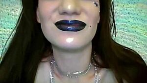 simone's sexy SHINY BLACK LIPSTICK FETISH drives wild desires