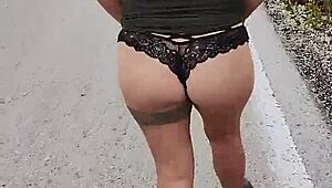 latina woman flashes ass and natural tits on busy mexican public highway
