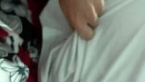 guy jerks off close up while latina wife paints nails