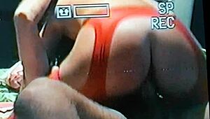 redhead in leggings and nylons spreads big ass for first-time pussy pounding and tit squeeze