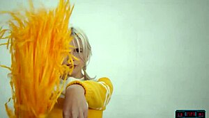 petite blonde milf cheerleader lennon elizabeth strips and rips clothes on bball court