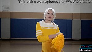petite blonde milf cheerleader lennon elizabeth strips and rips clothes on bball court
