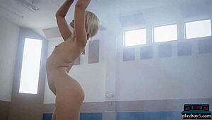 petite blonde milf cheerleader lennon elizabeth strips and rips clothes on bball court