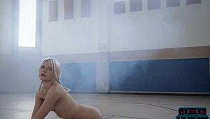 petite blonde milf cheerleader lennon elizabeth strips and rips clothes on bball court