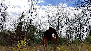 handsome muscular guy strokes big cock naked in public park 🍆🌳