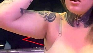 Gym babe's sweaty shirt clings as wet pussy drips down her thighs