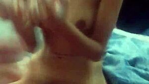 slutty stepdaughter strips naked teases daddy with tiny tits handjob then rides cock reverse cowgirl