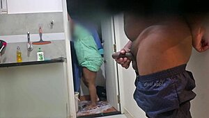 hot maid rasiya freaks out flashing my hard cock in her face surprise