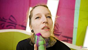 alt tattoo blonde slut fucks herself crazy with huge sloppy dildos