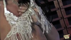Why does Taryn Thomas finger herself before friends join for wild group riding and deepthroat?