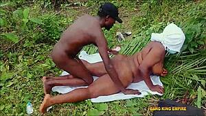 sexy village king's daughter bends over for big black cock in the bush