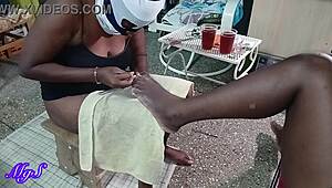 Ebony milf in lingerie seduces me backstage with her SHAVED PUSSY tease