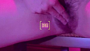 slut boldly fingers gaping wet pussy under bar table in full public video