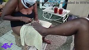 Ebony milf in lingerie seduces me backstage with her SHAVED PUSSY tease