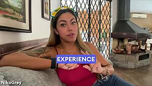oh man busty brazilian milf glasses on deepthroats cock sloppy in casting pov