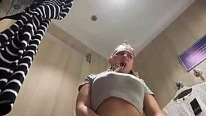 crazy teen blonde fingers pussy orgasms with dildo close up public outdoor webcam
