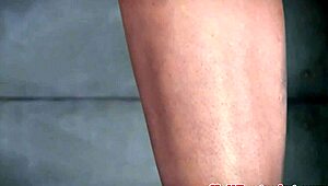 Bound Sub's Body Clamped With Wooden Pegs In Garage Domination Punish