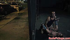 spex teen bound outdoors and facialed roughly by dominant guy