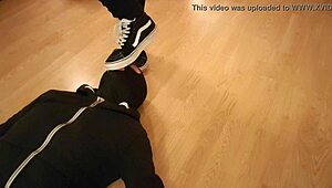 Mistress forces slave to eat from under her dirty vans sneakers