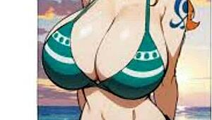 Nami's massive tits and ass bounce wildly to the throbbing beat