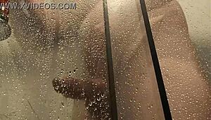 big cock unloads steamy jizz while stroking in the hot shower