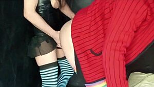 watch me fuck my boyfriend's ass with strapon till his cock explodes from anal