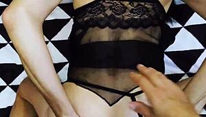 You won't believe this skinny milf whore in lingerie begging for real anal slut pounding