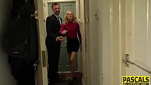scottish submissive chokes on dom's cock in bdsm pantyhose domination