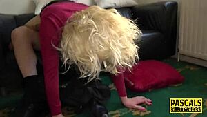 scottish submissive chokes on dom's cock in bdsm pantyhose domination