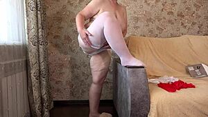 curvy milf slips into panties stockings showing big ass legs before date