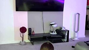 dirty brunette spanks huge tits while dildo fucking ass