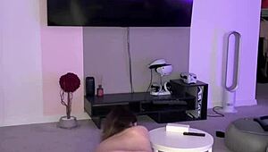 dirty brunette spanks huge tits while dildo fucking ass