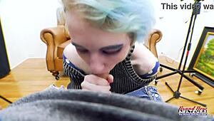 i'm this blue haired nerdy girl umm masturbating then sucking big cock... swallowing all that hot cum!!
