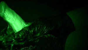 Gloved Solo Handjob With Sticky Slimy Latex Grip On Dildo Toy