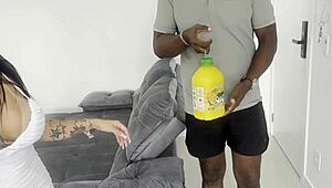 damn check this short brunette riding huge black cock