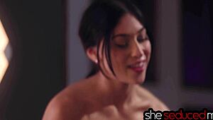 Masseuse seduces babe into rough pussy licking action!