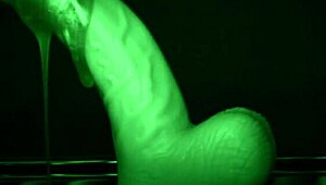 Gloved Solo Handjob With Sticky Slimy Latex Grip On Dildo Toy