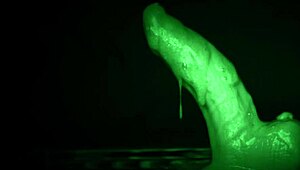 Gloved Solo Handjob With Sticky Slimy Latex Grip On Dildo Toy