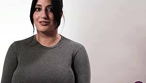 after the kinky interview huge tits arab babe sarah fingers her pussy wildly