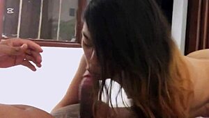 Damn, la flaca's wild blowjob on my cock explodes with her hot milk all over!
