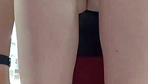 after workout stepsis tries shoes flashing dirty feet and panties in store