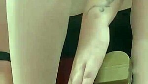 after workout stepsis tries shoes flashing dirty feet and panties in store