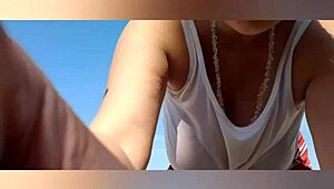 mature blonde with big natural tits and pussy lips solos sexy on the beach