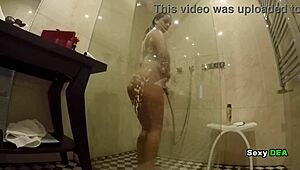 goddess sexydea pounds wet pussy in steamy shower after cowgirl ride