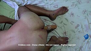 bold anal assfucking as wife dominates husband with strapon toys in hardcore fetish play