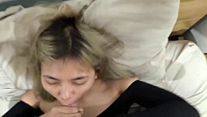 hey check out my new lingerie on my indonesian wife she sucks me off but no swallow reward