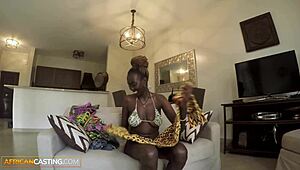 Amateur african model demonstrates cowgirl riding at her casting interview