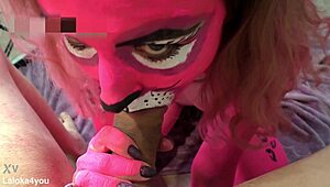 bodypainted babe sensually sucks cock then rides for creampie cumshot