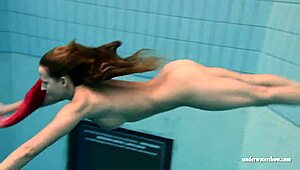 big tits silvie swims poolside flashing hairy beaver pussy