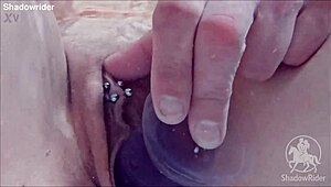 Poolside dildo tease builds to bathtub orgasm climax